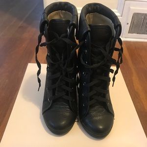 BCBG lace up wedged boot